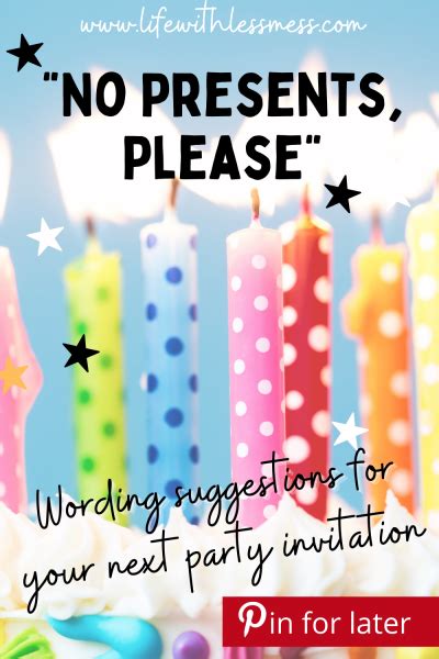 No Gifts, Please. Wording for your next party. .